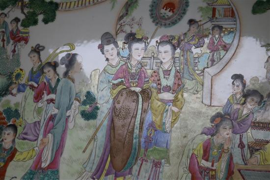A large Chinese famille rose plaque, framed 52 x 97cm approx. excl. frame